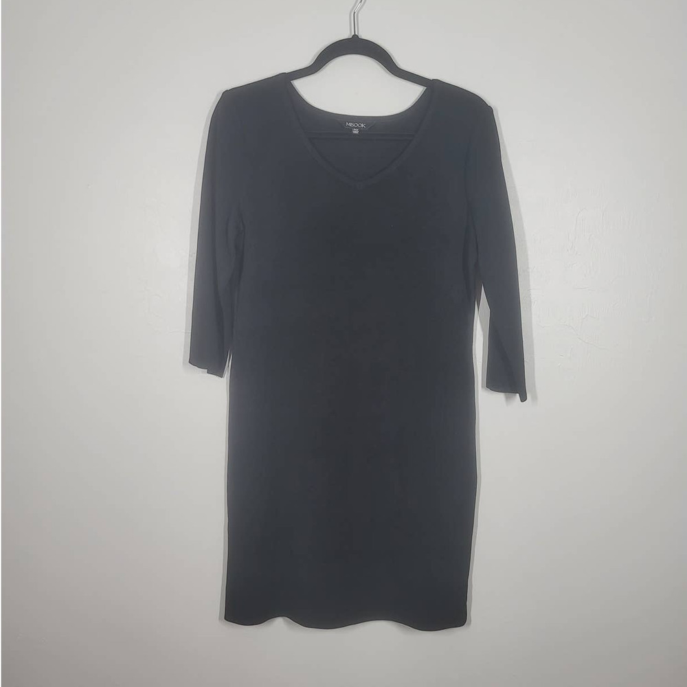 Misook Bodycon Dress Size PXS V-Neck 3/4 Sleeve Ribbed Texture Pullover Black